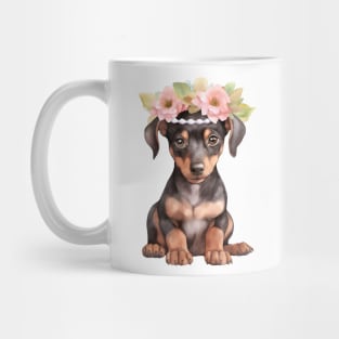 Watercolor Doberman Pinscher Dog with Head Wreath Mug